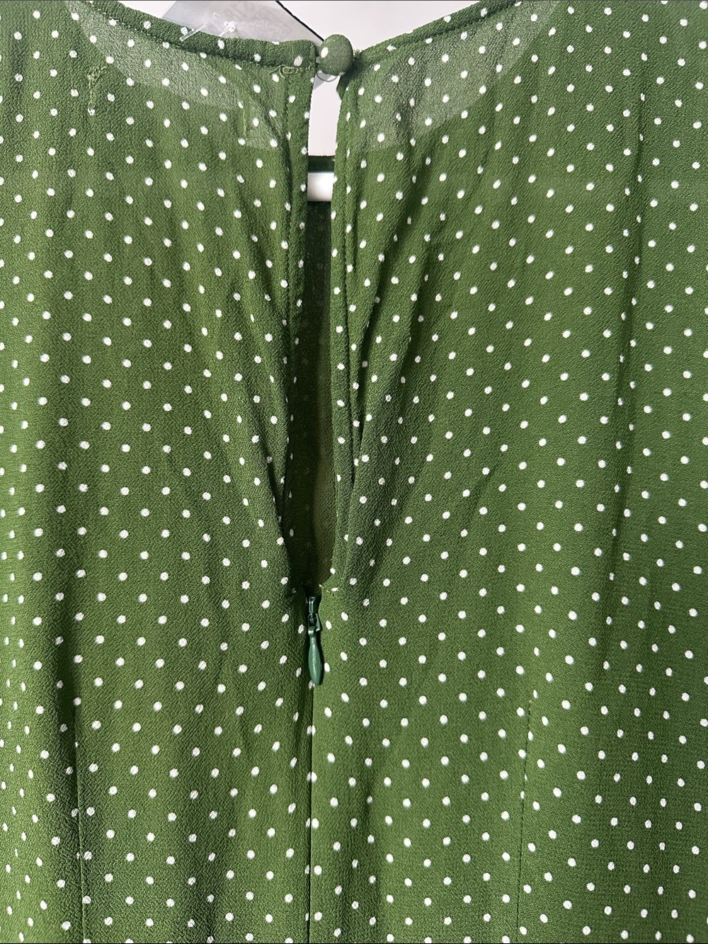 Reformation Doutzen Green White Polka Dot Ruffle Hem mini Dress size 2 - Picture 3 of 9